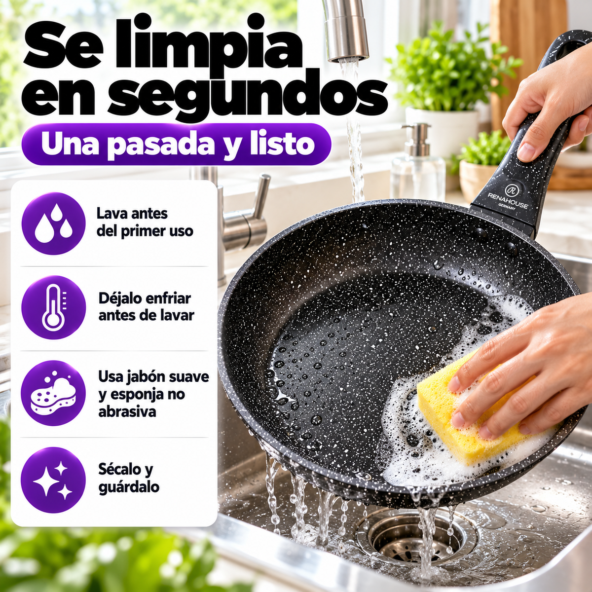 Set de Sartenes RenaHouse Granite Antiadherentes – 6 Piezas 20, 24 y 28 cm (COD)