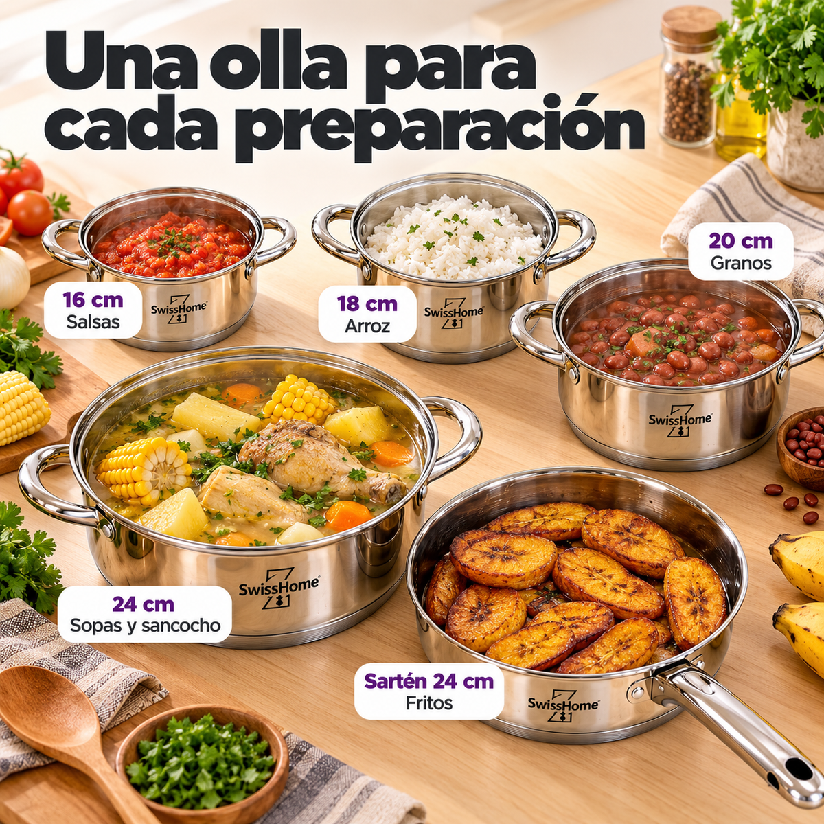 Batería de Cocina Swiss Home MK12 – 12 Piezas Acero Inoxidable 18/10