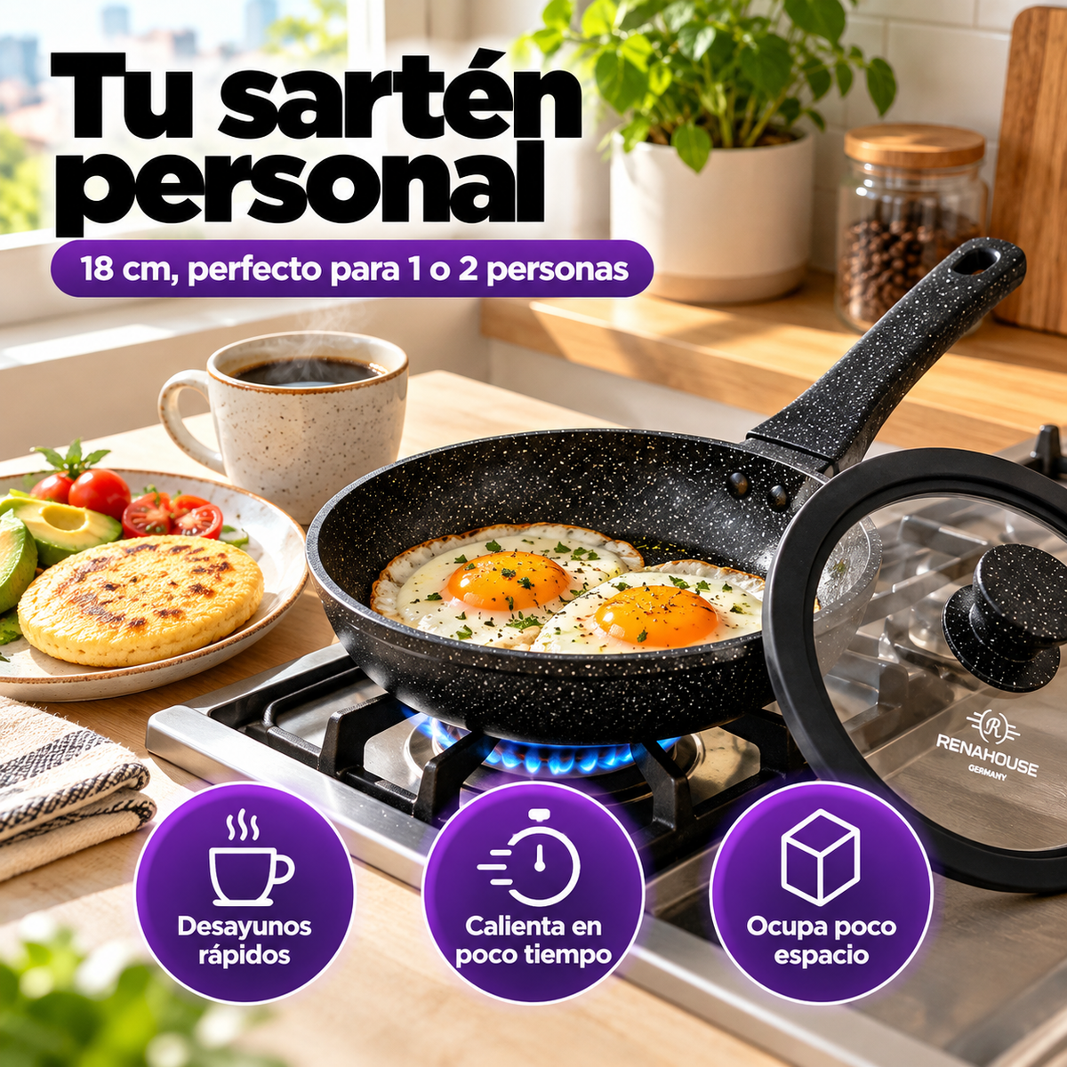 Sartén RenaHouse Granite Antiadherente 18 cm con Tapa