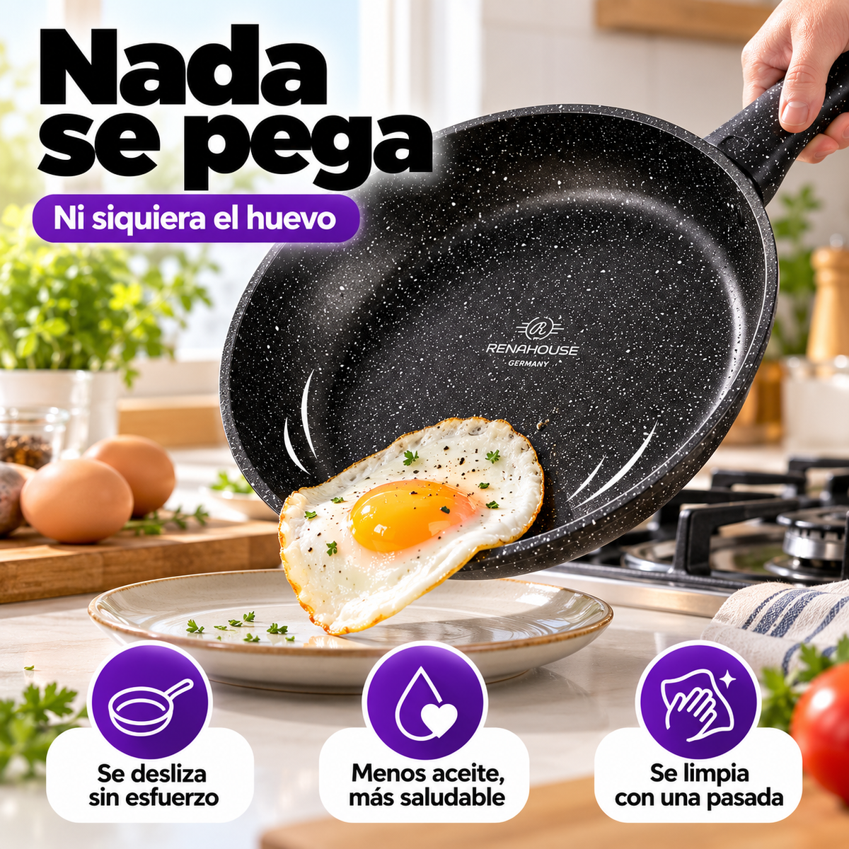 Set de Sartenes RenaHouse Granite Antiadherentes – 6 Piezas 20, 24 y 28 cm (COD)