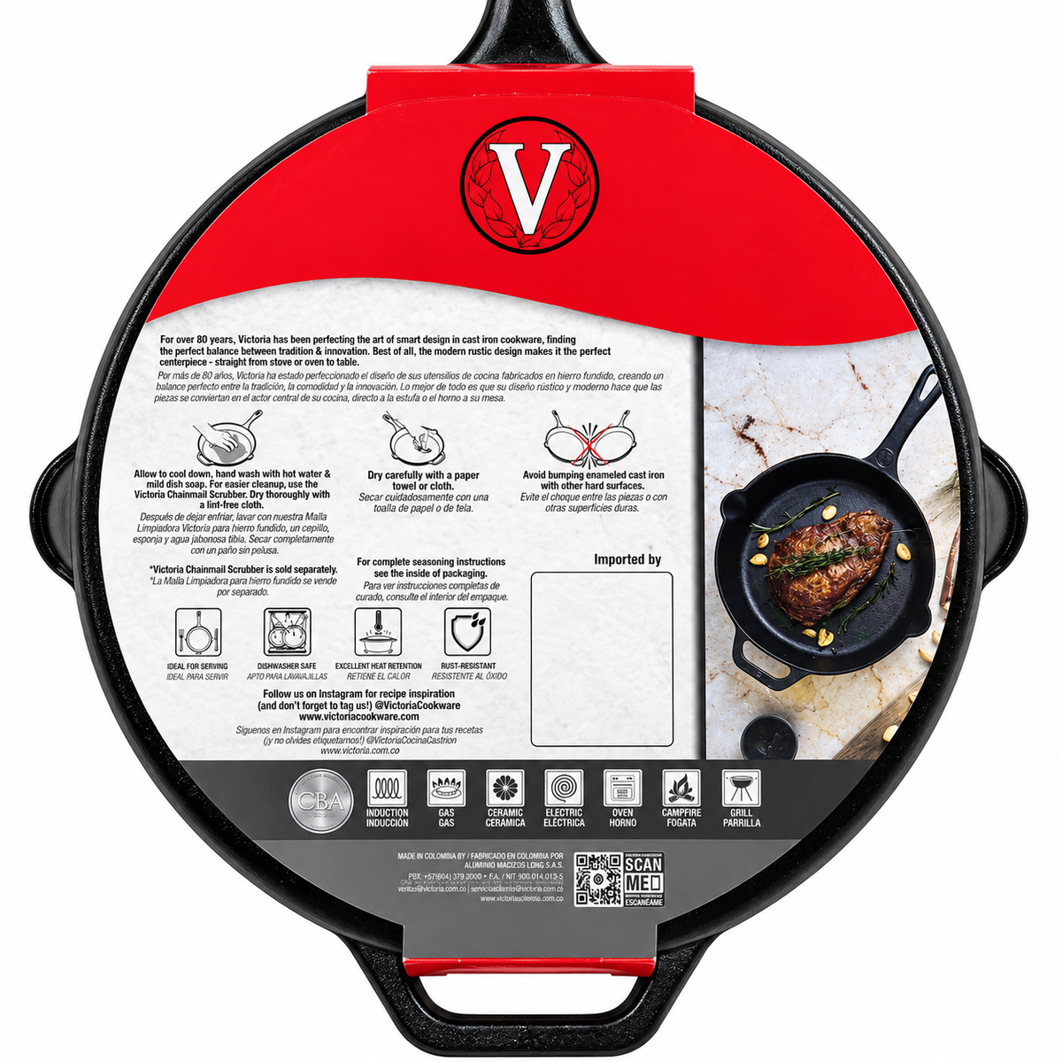 Sartén Victoria Skillet 30 cm en Hierro Fundido