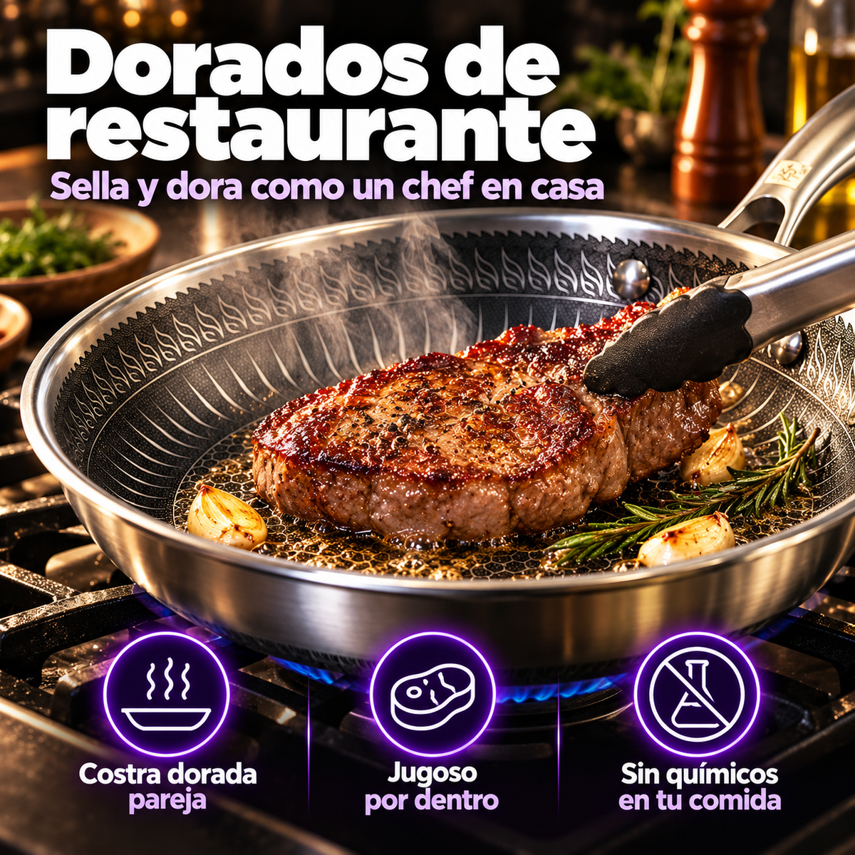 Sartén Rena House Tri-Ply 20 cm – Acero Inoxidable 18/10 con Tapa de Vidrio (COD)