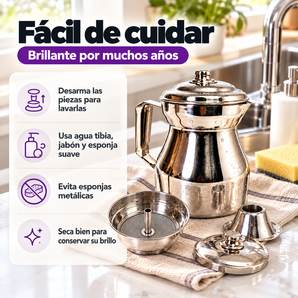 Chocolatera 2 Litros – Acero Inoxidable con Filtro y Sistema Antiderrame