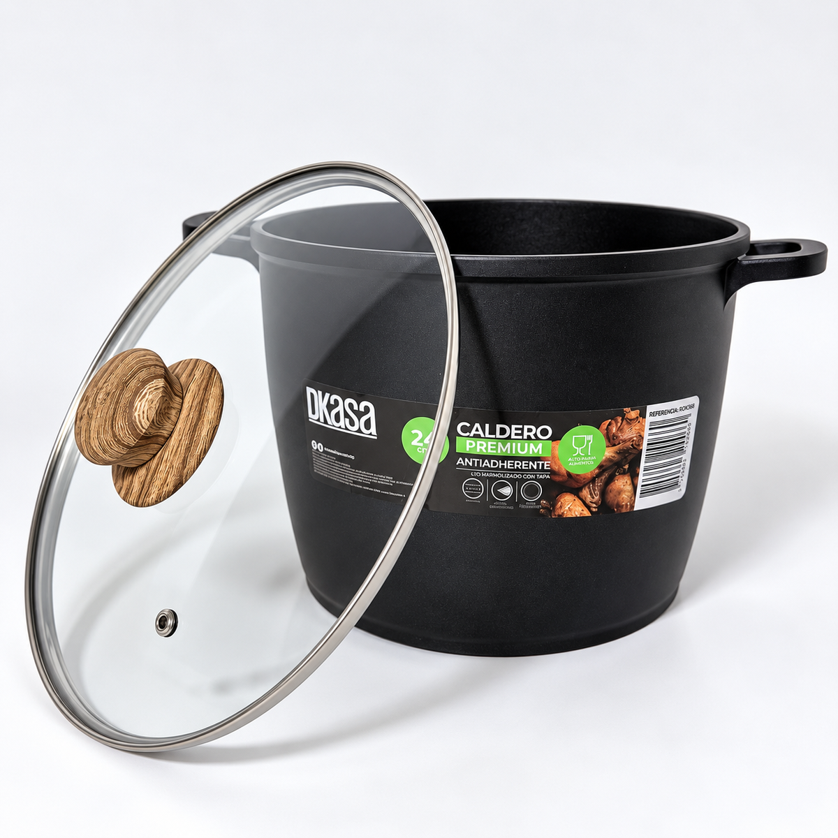 Caldero Alto DKasa Premium Antiadherente Marmolizado 24 cm con Tapa