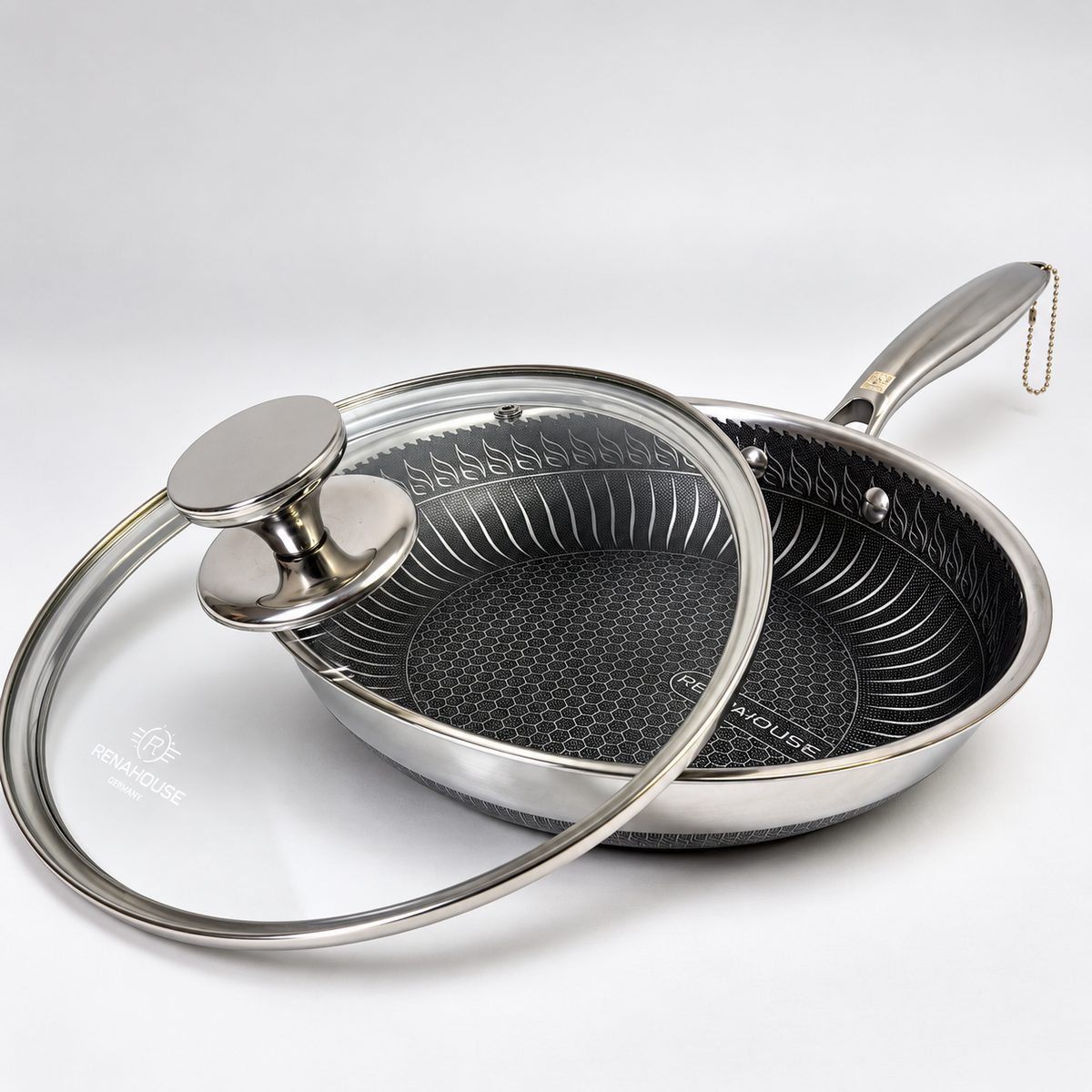 Sartén Rena House Tri-Ply 20 cm – Acero Inoxidable 18/10 con Tapa de Vidrio (COD)