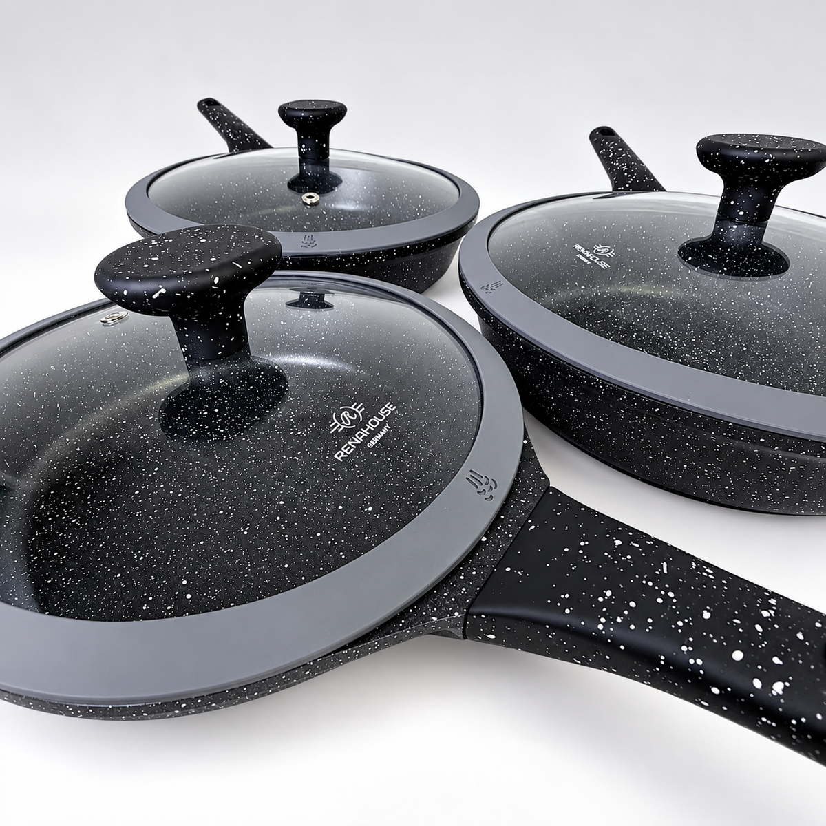 Set de Sartenes RenaHouse Granite Antiadherentes – 6 Piezas 20, 24 y 28 cm (COD)