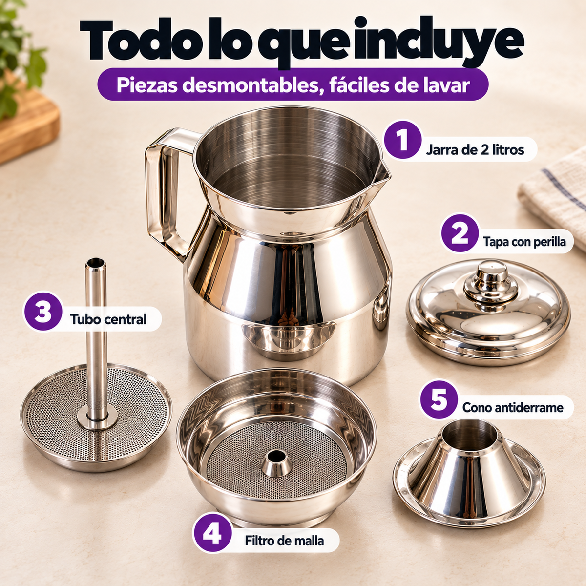 Chocolatera 2 Litros – Acero Inoxidable con Filtro y Sistema Antiderrame