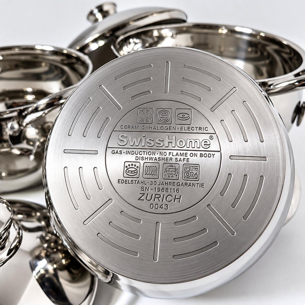 Batería de Cocina Swiss Home MK-9 – 9 Piezas en Acero Inoxidable