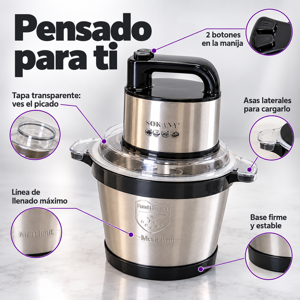 Procesador de Alimentos Sokany SK-7028 – 4 Litros