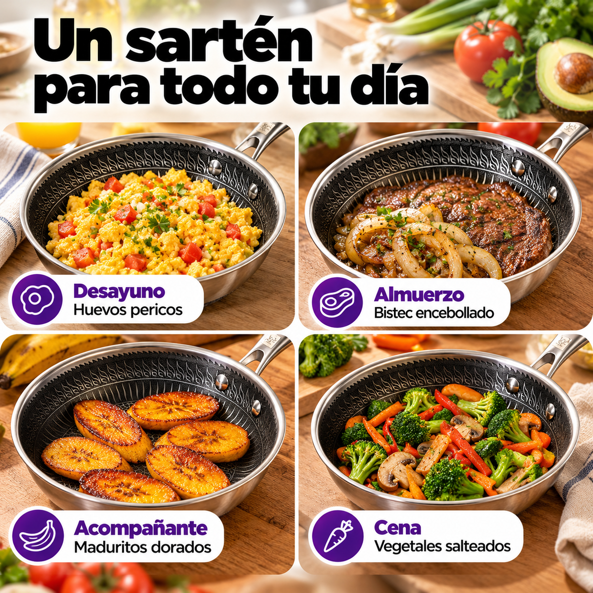 Sartén Rena House Tri-Ply 20 cm – Acero Inoxidable 18/10 con Tapa de Vidrio (COD)