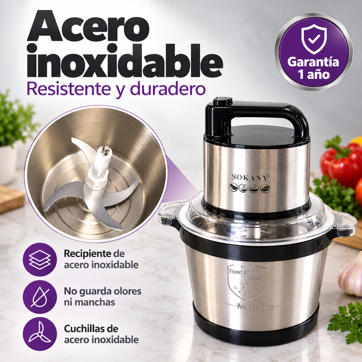 Procesador de Alimentos Sokany SK-7028 – 4 Litros