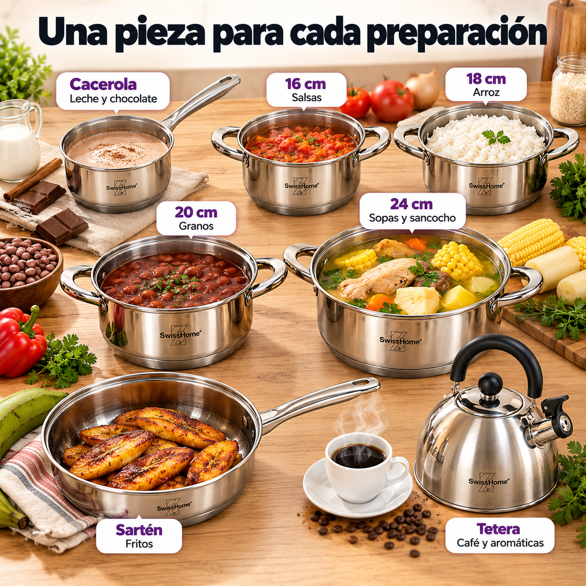 Batería de Cocina Swiss Home MK13 – 13 Piezas Acero Inoxidable 18/10