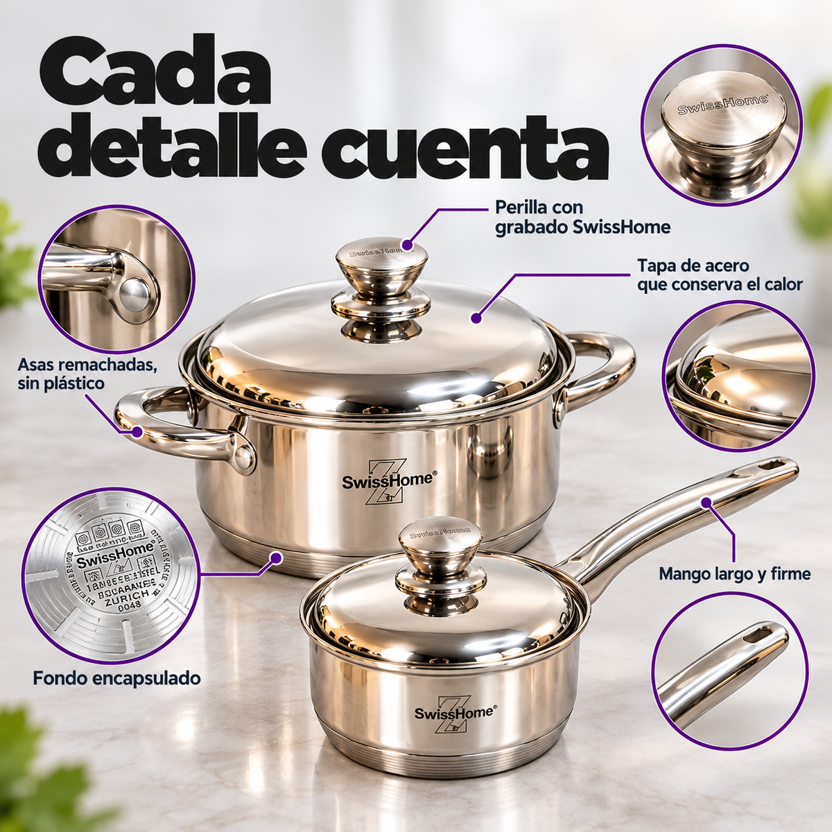 Batería de Cocina Swiss Home MK13 – 13 Piezas Acero Inoxidable 18/10
