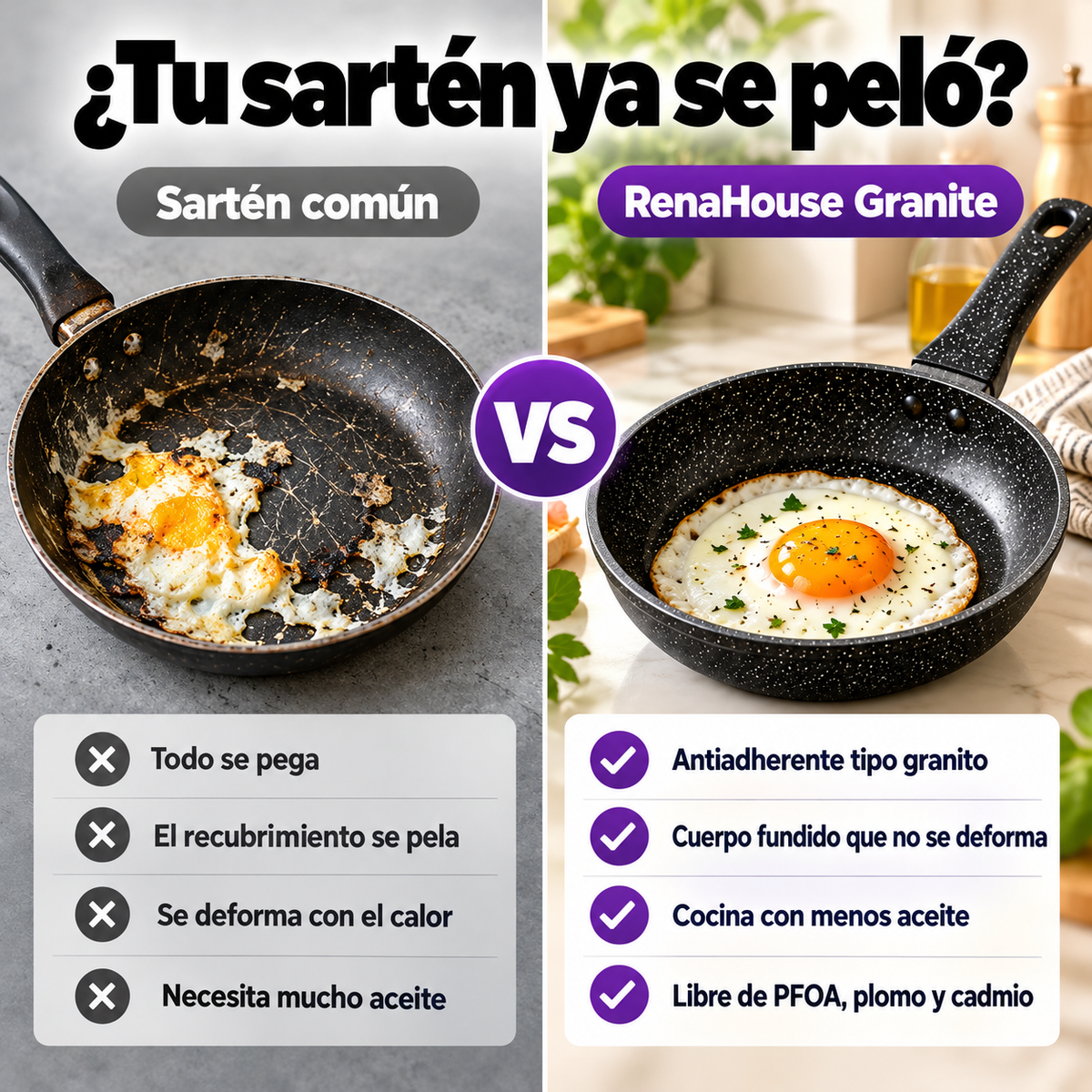 Sartén RenaHouse Granite Antiadherente 18 cm con Tapa