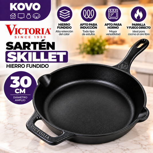 Sartén Victoria Skillet 30 cm en Hierro Fundido