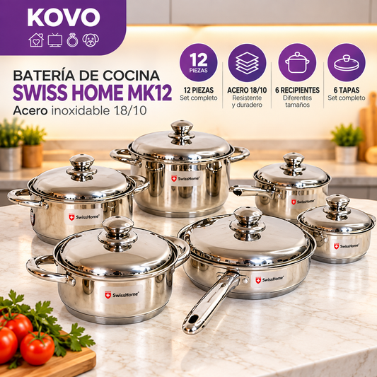 Batería de Cocina Swiss Home MK12 – 12 Piezas Acero Inoxidable 18/10