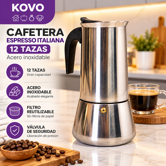 Cafetera Espresso Italiana 12 Tazas – Acero Inoxidable