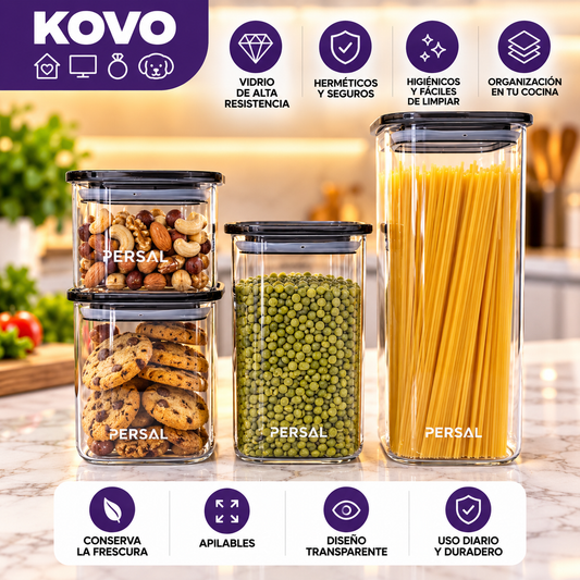 Set de Contenedores Herméticos Persal en Vidrio – 4 Piezas