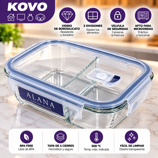 Refractario ALANA en Vidrio Borosilicato con 2 Divisiones y Válvula de Seguridad