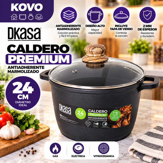 Caldero Alto DKasa Premium Antiadherente Marmolizado 24 cm con Tapa
