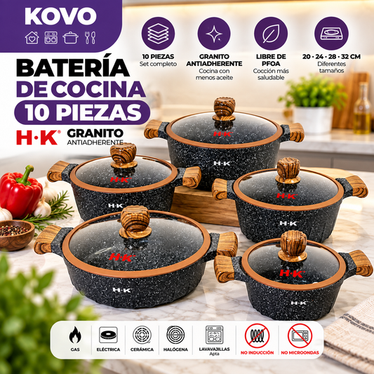 Batería de Cocina H·K Granito Antiadherente – 10 Piezas Negra