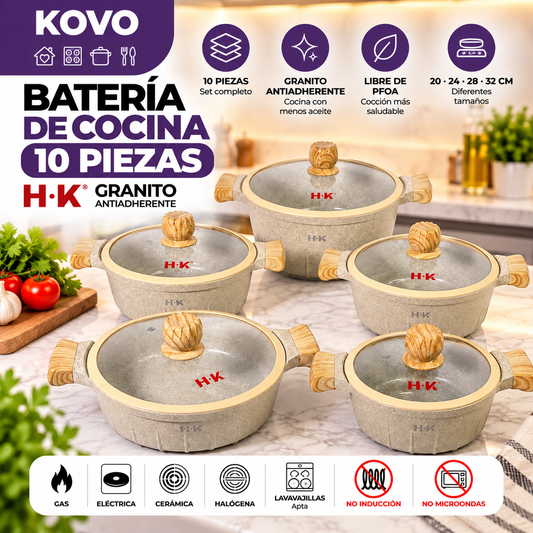 Batería de Cocina H·K Granito Antiadherente – 10 Piezas Beige