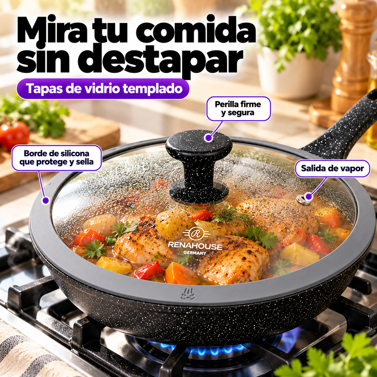 Set de Sartenes RenaHouse Granite Antiadherentes – 6 Piezas 20, 24 y 28 cm (COD)