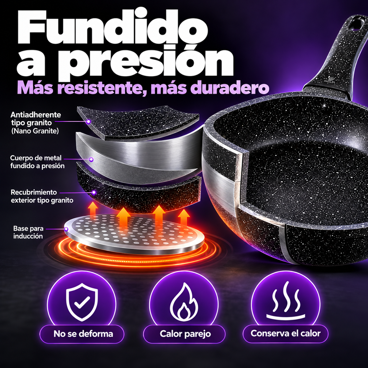 Sartén RenaHouse Granite Antiadherente 18 cm con Tapa