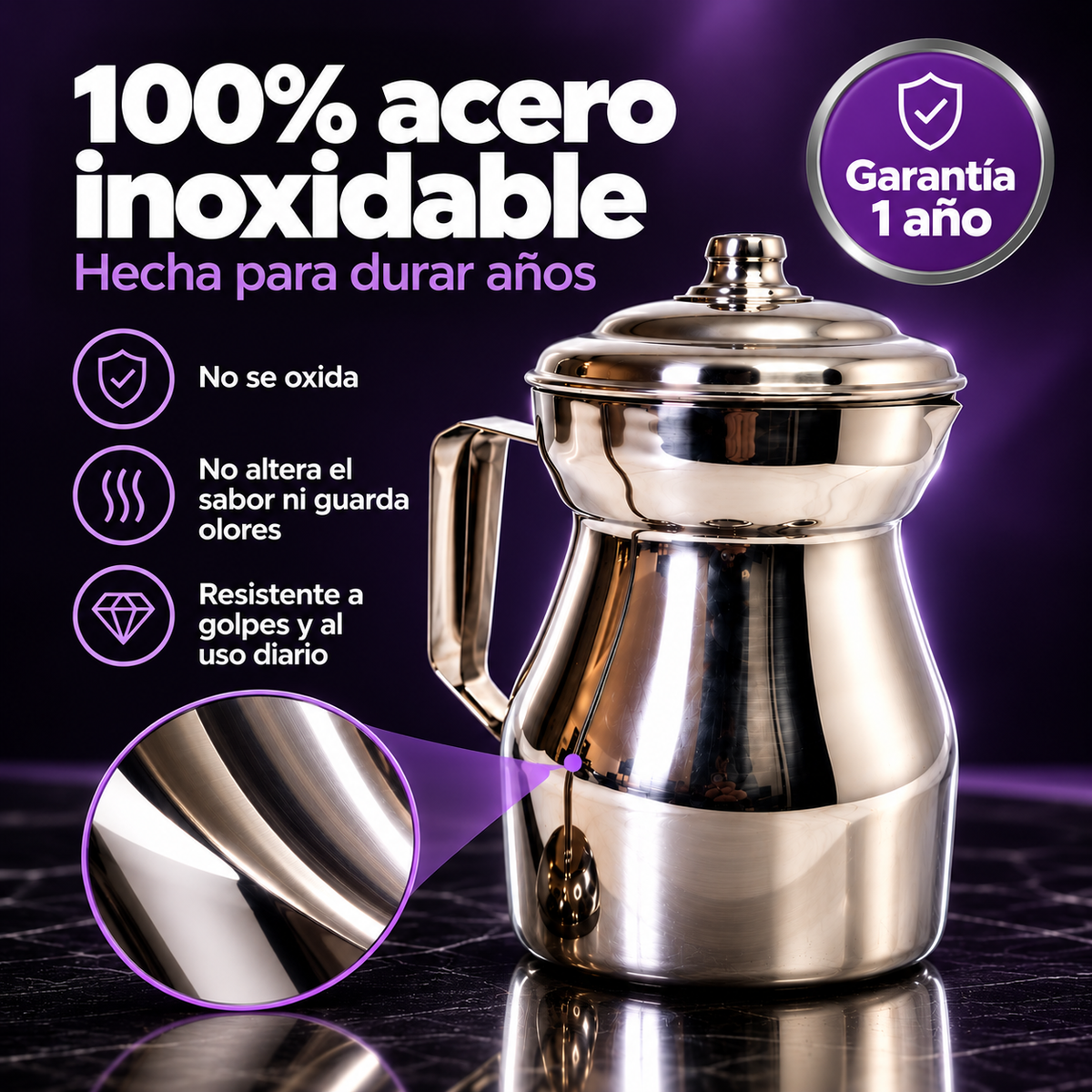 Chocolatera 2 Litros – Acero Inoxidable con Filtro y Sistema Antiderrame