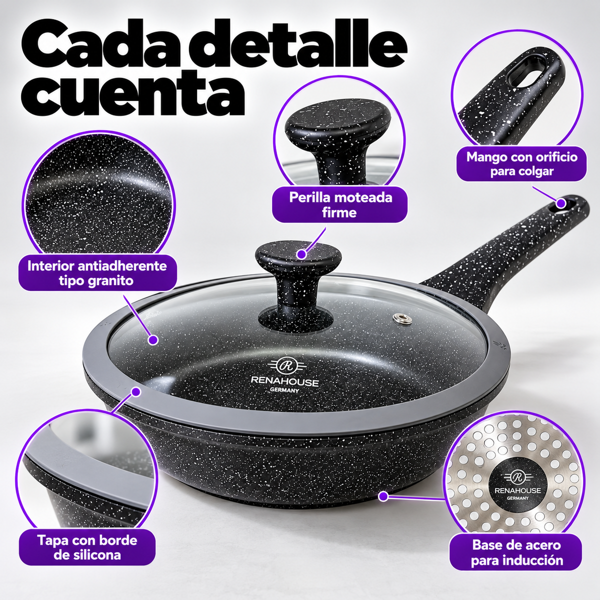 Set de Sartenes RenaHouse Granite Antiadherentes – 6 Piezas 20, 24 y 28 cm (COD)
