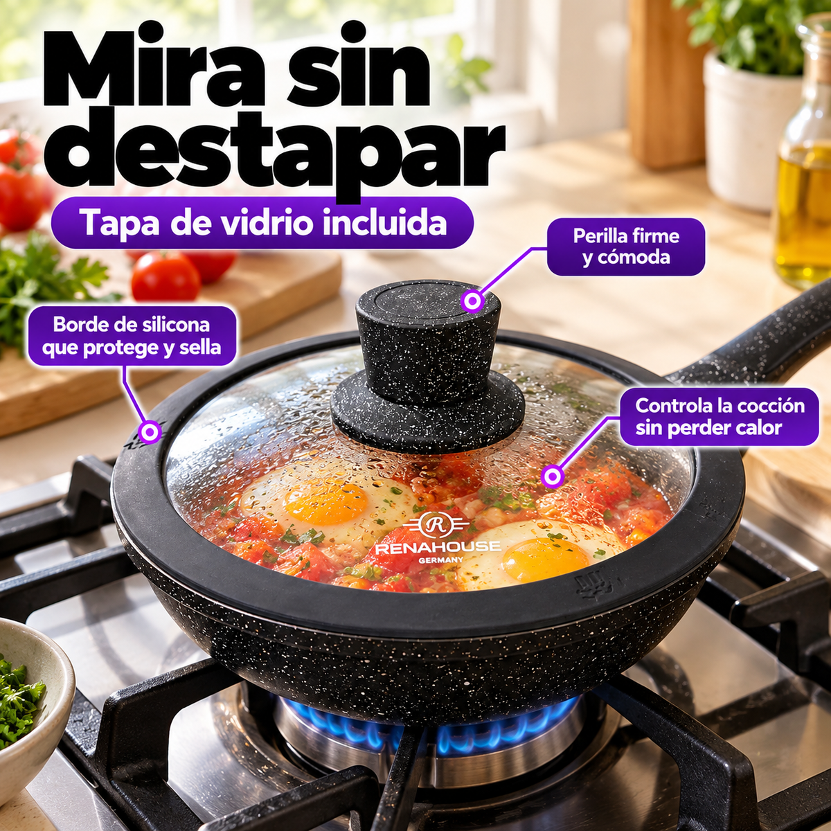 Sartén RenaHouse Granite Antiadherente 18 cm con Tapa