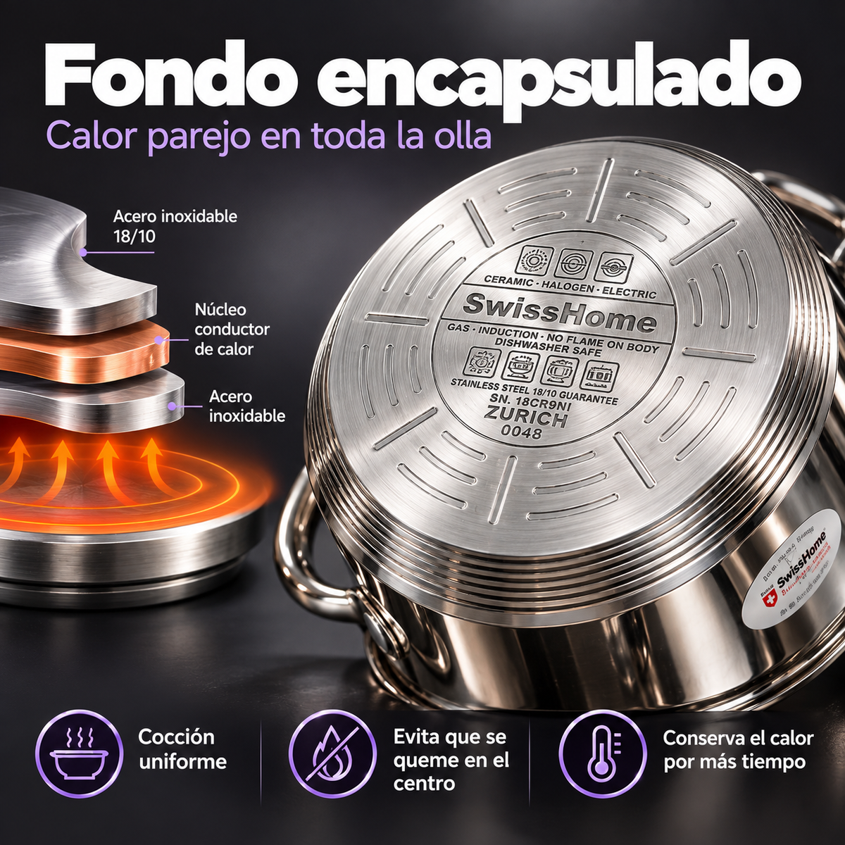 Batería de Cocina Swiss Home MK13 – 13 Piezas Acero Inoxidable 18/10