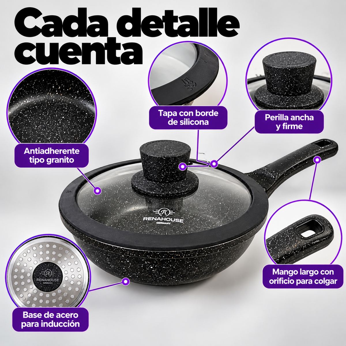 Sartén RenaHouse Granite Antiadherente 18 cm con Tapa