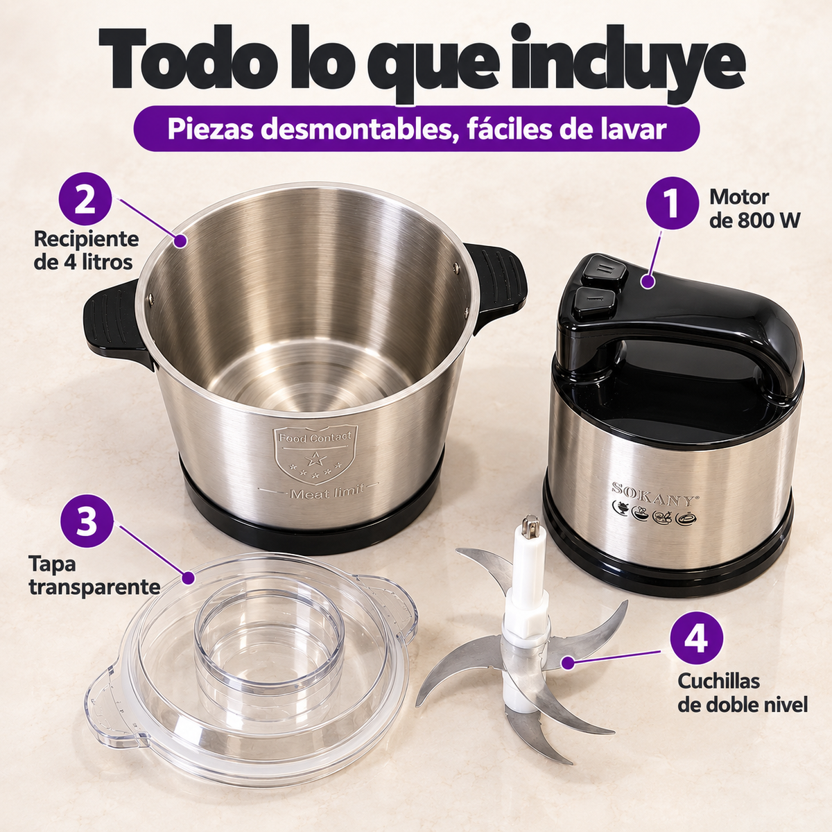 Procesador de Alimentos Sokany SK-7028 – 4 Litros