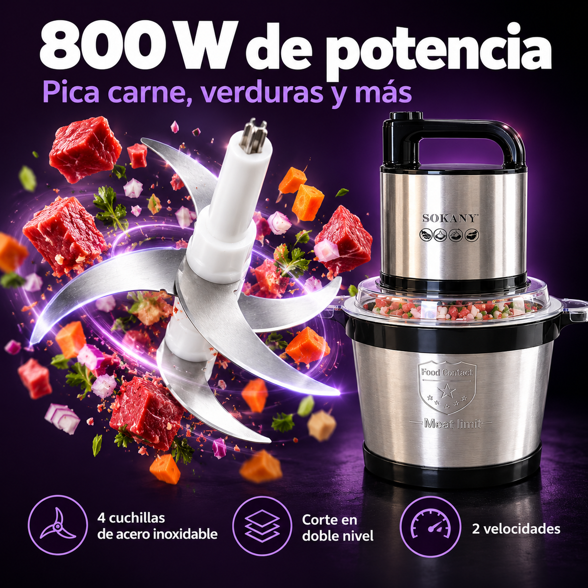 Procesador de Alimentos Sokany SK-7028 – 4 Litros